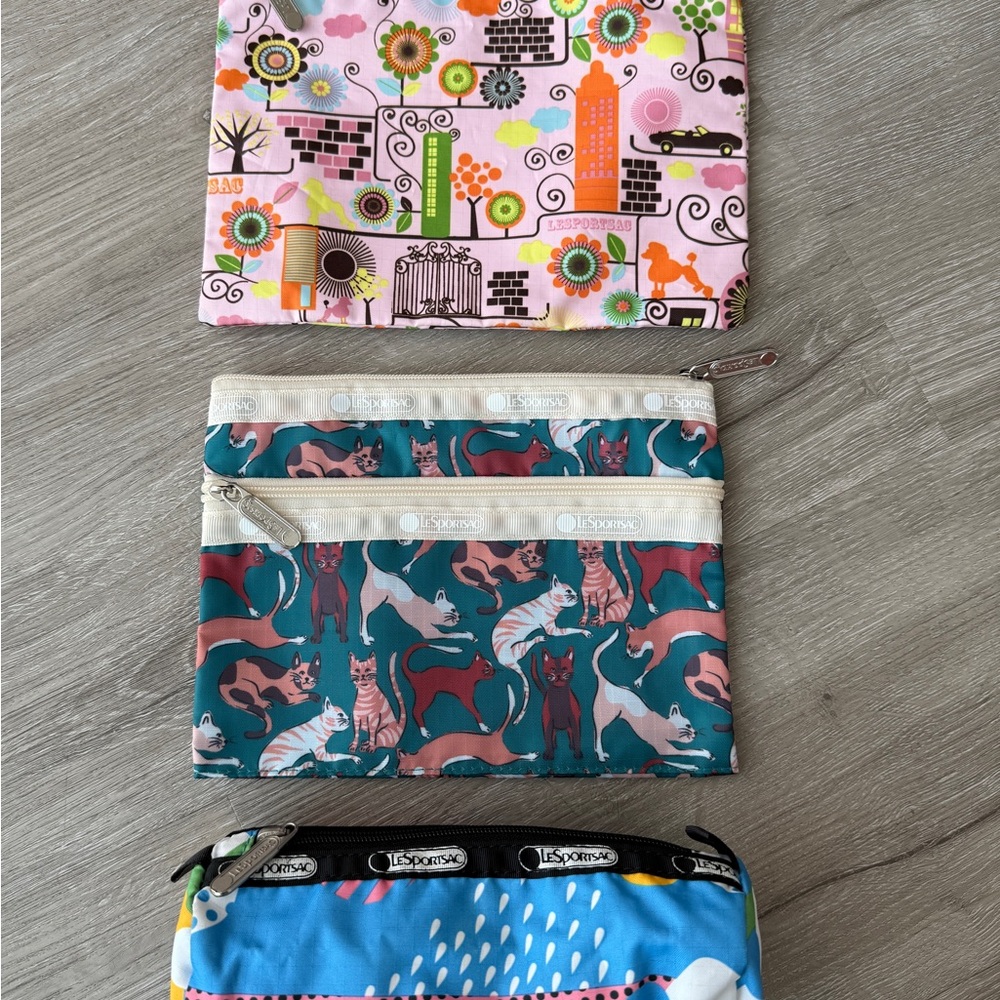 LeSportsac Pink and Blue Accessory Bags Vibrant Patterns